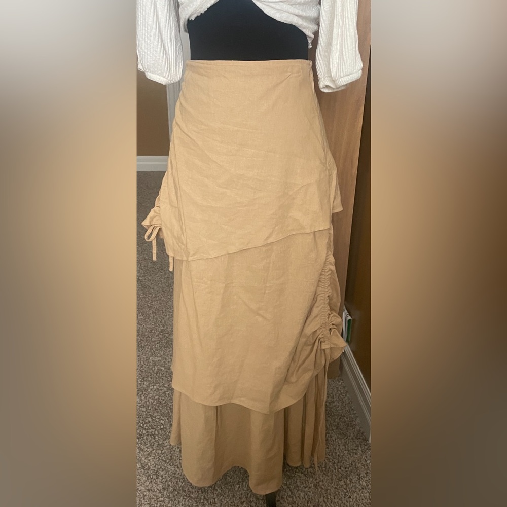 SAO PAULO Linen Layered Maxi Skirt Vintage Style with Ruching Women’s Size 8